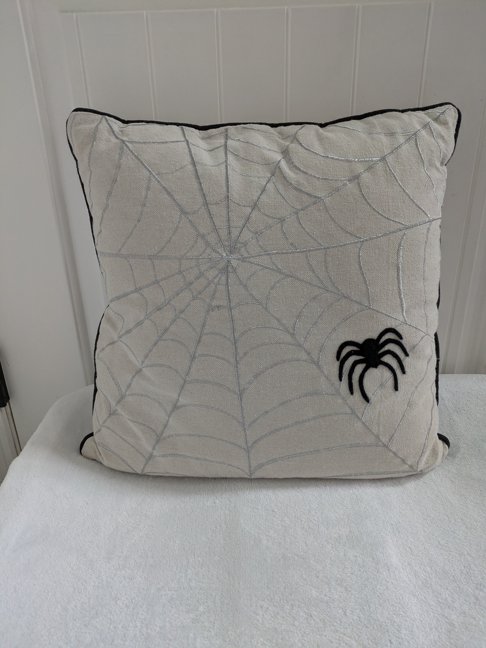 Spider Web Decorative Throw Pillow - Cream with Black Accent